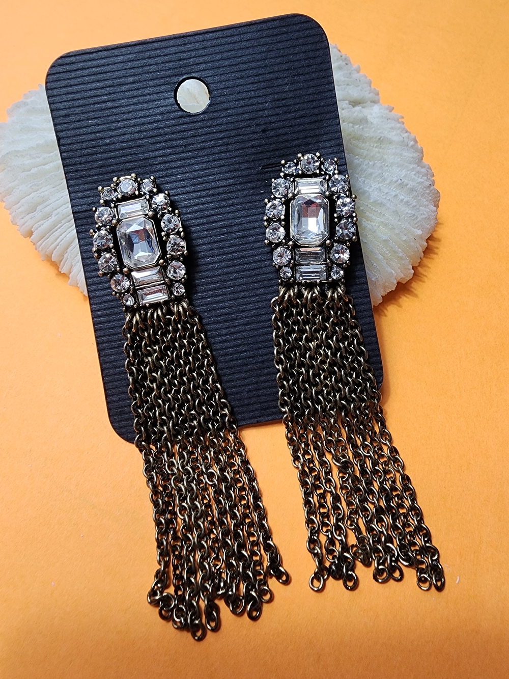 Jennifer Lopez Gold-Tone Chain Tassel Earrings with Clear Crystals